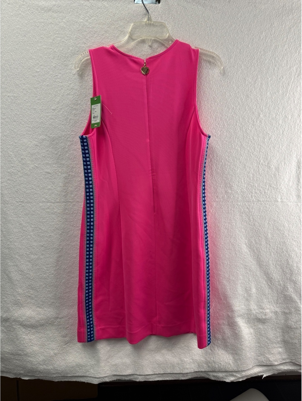 Lilly Pulitzer Pink Sleeveless Shift Dress with Blue Checkered Side Stripes, M
